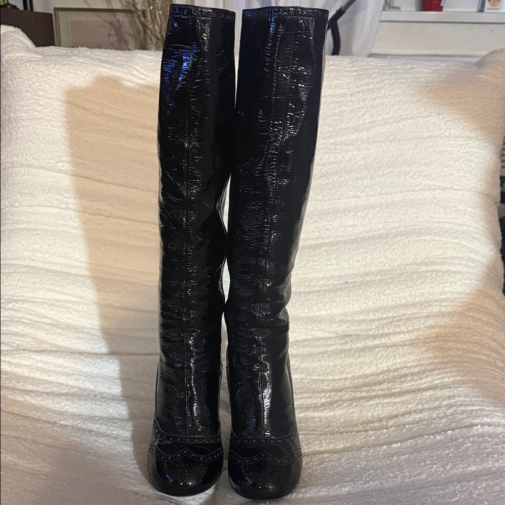 Miu Miu Patent Black Leather Women's Boots 39.5